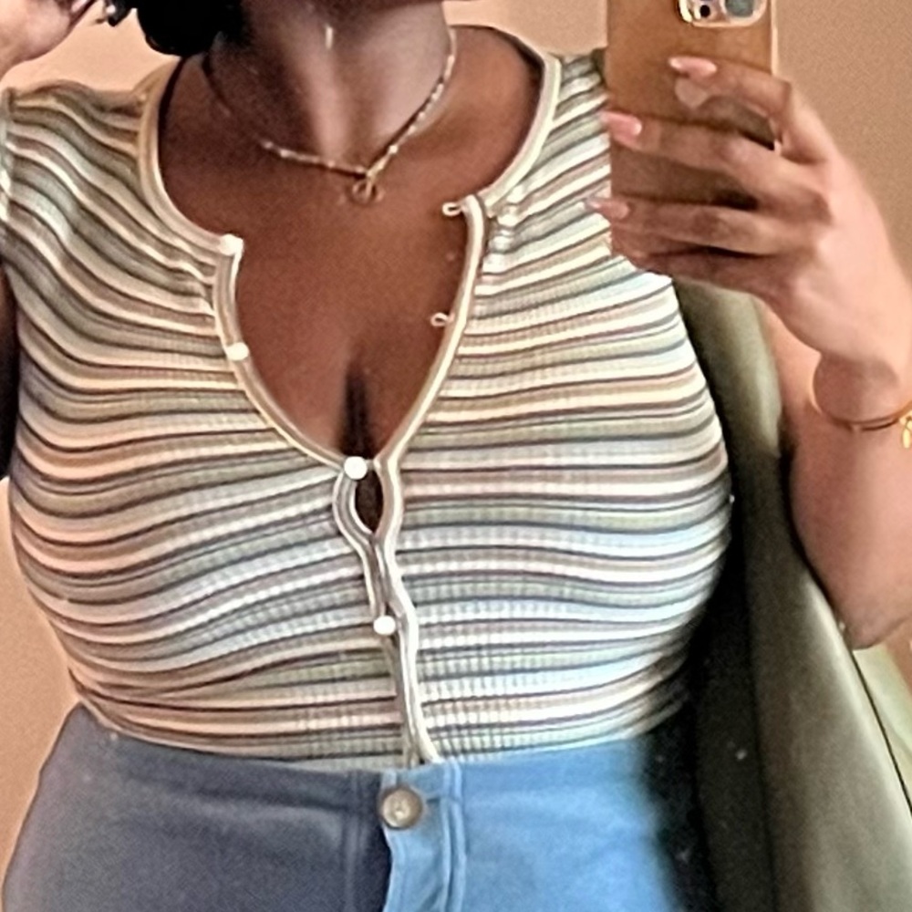 BDG Multi-Stripe Cropped Ribbed T-Shirt - Small